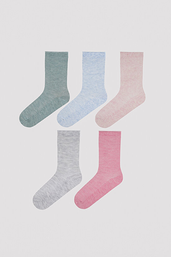 Pastel Renkli 5li Soket Çorap - 1