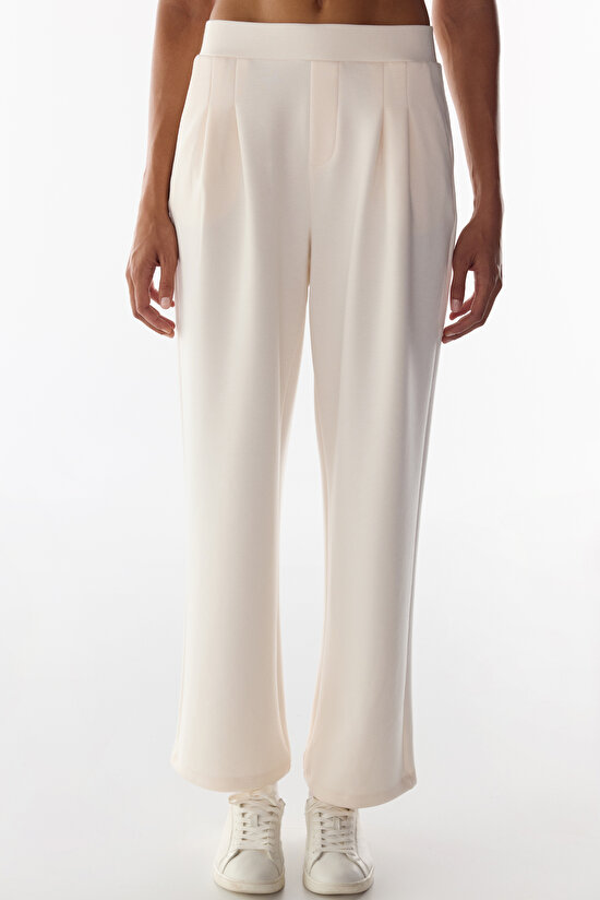 Ecru Chic Pleated High Waist Trousers - 2