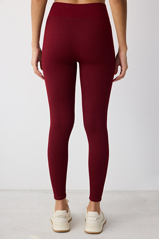 Bordo Yüksek Bel Seamless (Dikişssiz) Tayt - 3