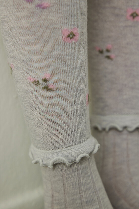 Açık Gri Kız Çocuk Fırfırlı Çiçekli 100 Denye Pamuklu Külotlu Çorap - 5
