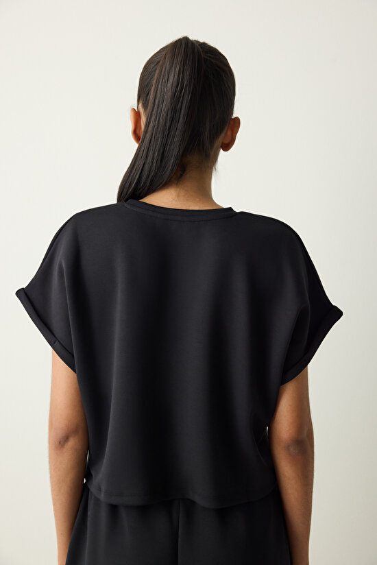 Siyah Bisiklet Yaka Silky Touch Tişört - 7