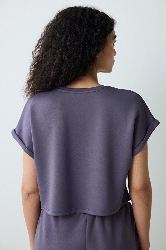 Gri Bisiklet Yaka Silky Touch Tişört - 5