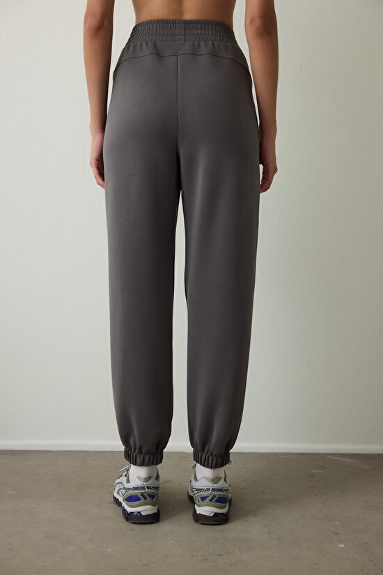 Antrasit Yüksek Bel Dikiş Detaylı Modal Jogger - 3