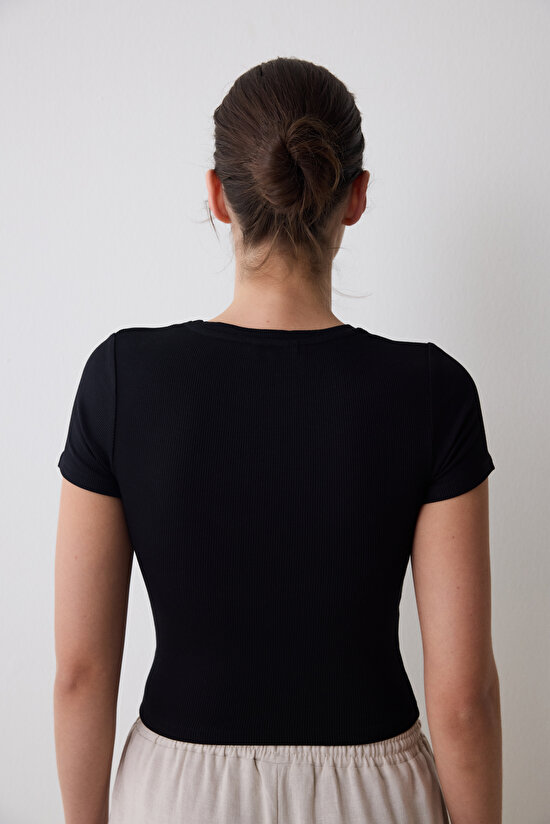 Crew Neck Basic Black Tshirt - 5