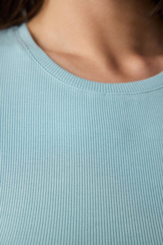 Açık Yeşil Bisiklet Yaka Slim Fit Tişört - 3