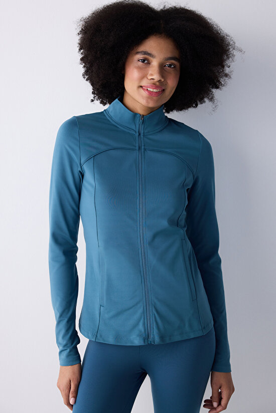 Petrol Renk Parmak Detaylı Koşu Ceketi - 4