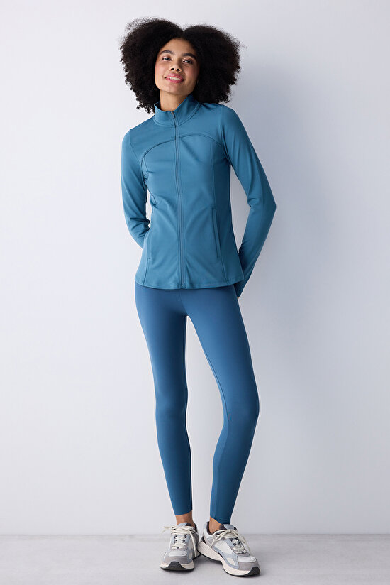 Petrol Renk Parmak Detaylı Koşu Ceketi - 6