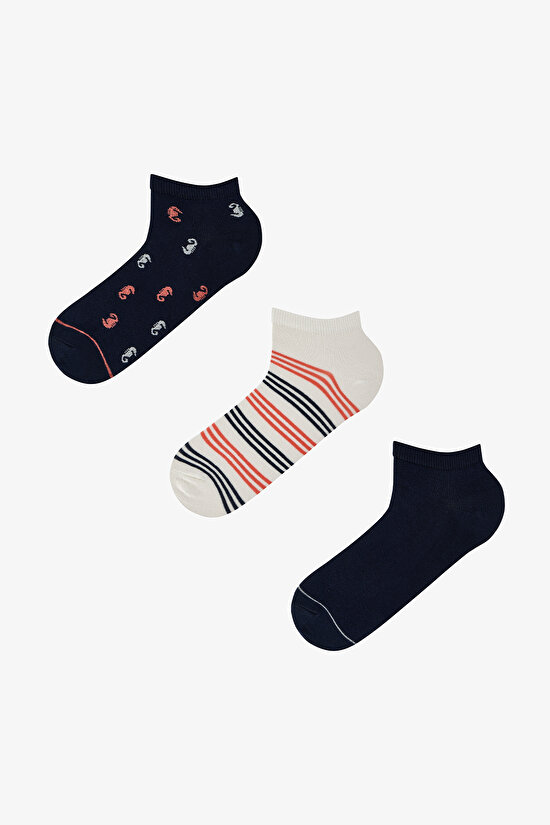 Erkek Renkli Crab Spot 3'lü Patik Çorap - 1