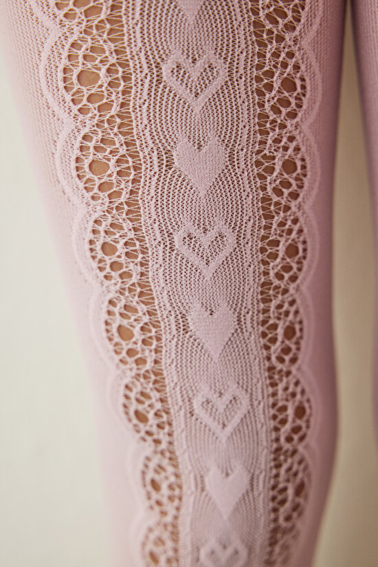 Pembe Kız Çocuk Kurdela Desenli Fiyonklu File Külotlu Çorap - 6