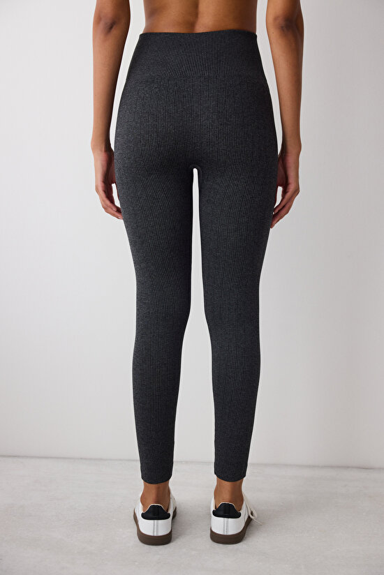 Dark Gray Seamless Ribbed Warm High Waist Leggings - 3