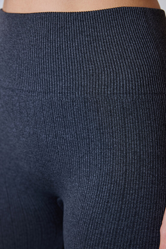 Dark Gray Seamless Ribbed Warm High Waist Leggings - 4