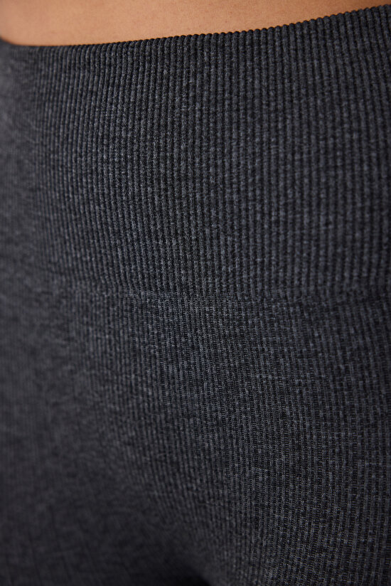 Dark Gray Seamless Ribbed Warm High Waist Leggings - 5