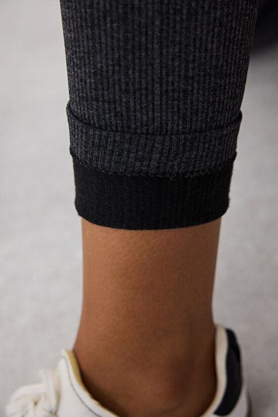 Dark Gray Seamless Ribbed Warm High Waist Leggings - 6