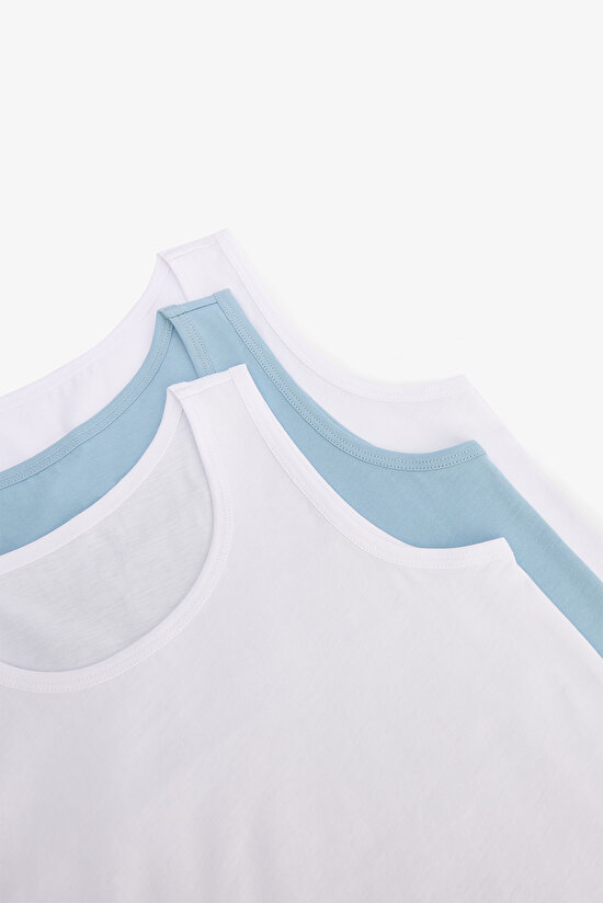 Çok Renkli Erkek Çocuk Pamuklu Basic Kalın Askılı 3'lü Atlet - 4