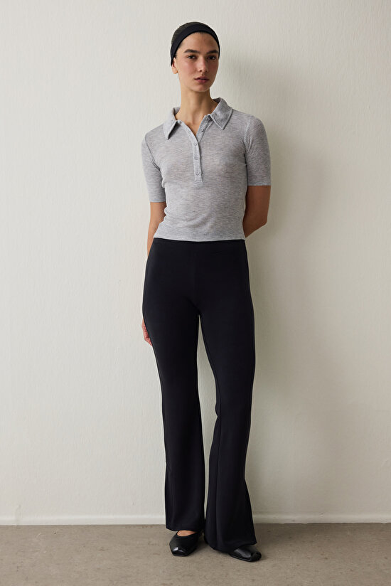 Grey Melange Polo Neck Short Sleeve Slim Fit T-Shirt - 7