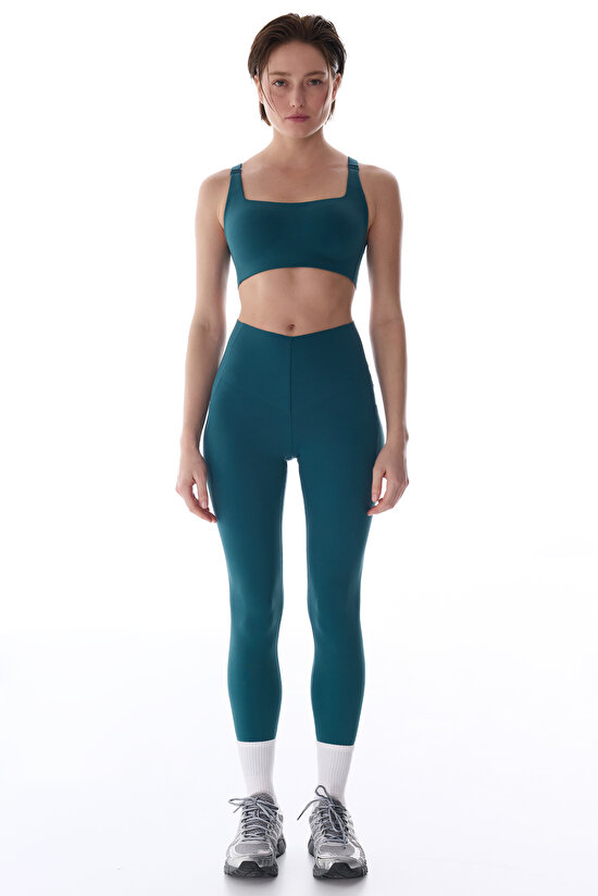 Turquoise V Shaping Pocket Detail Leggings - 5