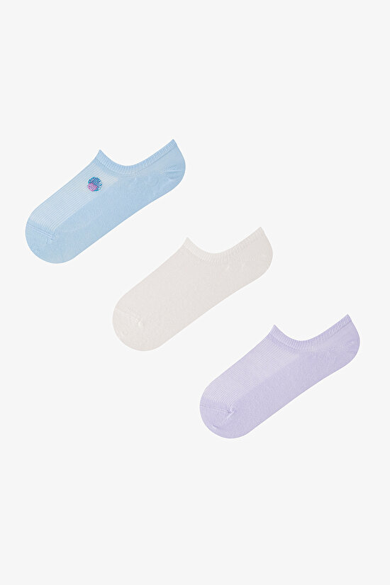 3 Pairs Seamless Toe Seashell Embroidered Sneaker Socks - 1