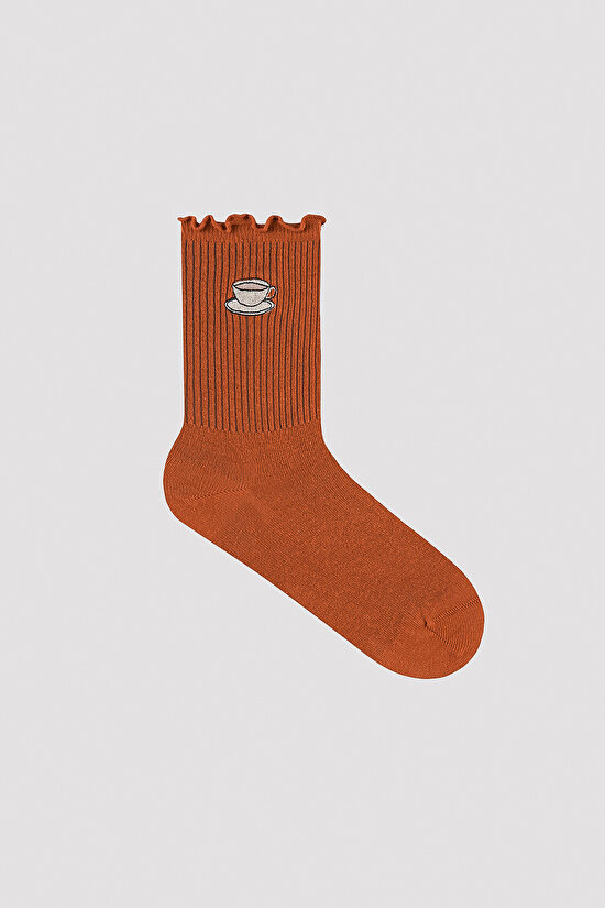 Coffee Printed Frill Detailed Socket - 3