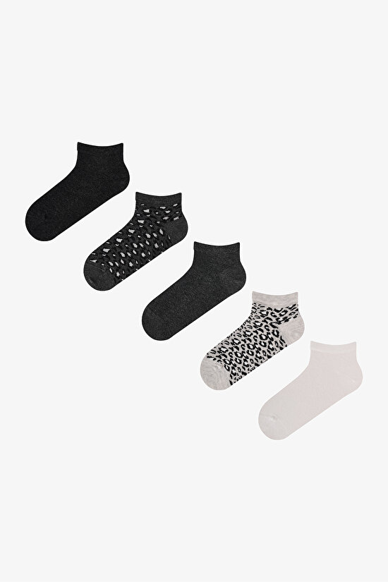 Black Grey Leopard Everyday 5 Pack Liner Socks - 1