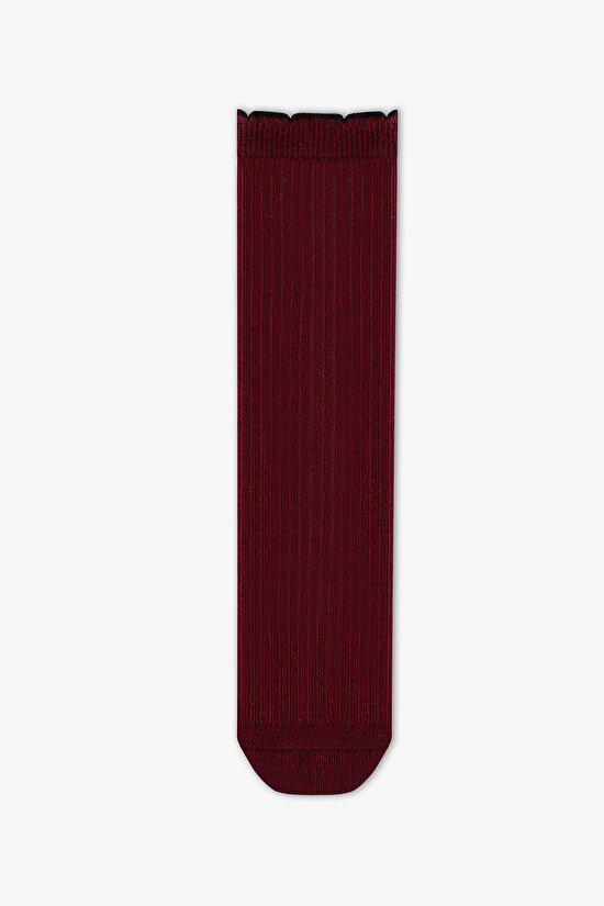 Kız Çocuk Bordo Preppy Sweetie Fiyonk Desenli Pamuklu Pantolon Çorap - 2