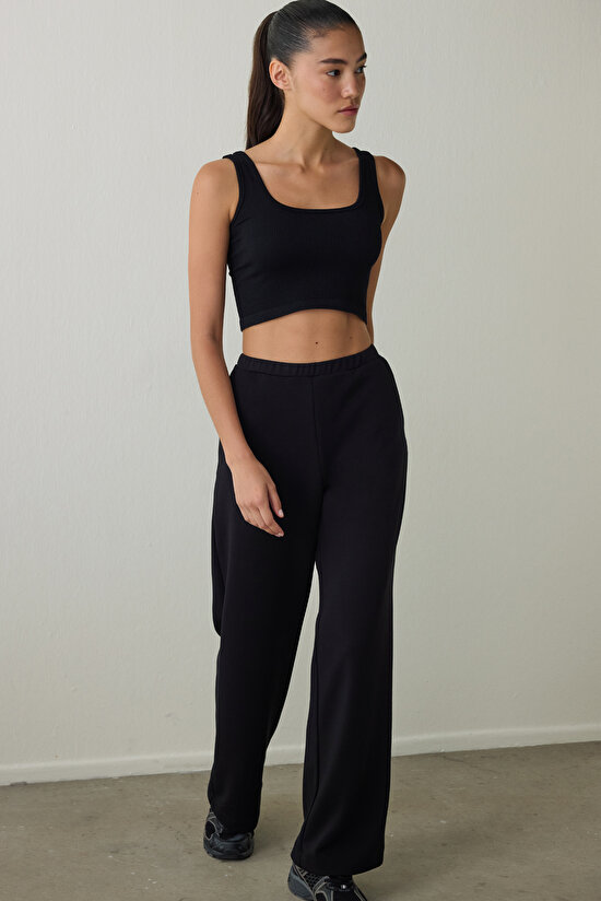 Black Silky Feel Loose Pants - 5