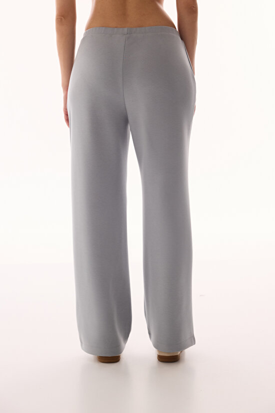 Gri Silky Touch Yüksek Bel Bol Paça Pantolon - 3