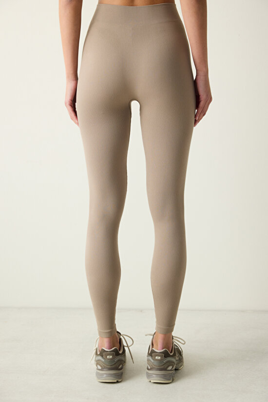 Vizon Yüksek Bel Dikişsiz Seamless Fitilli Tayt - 3