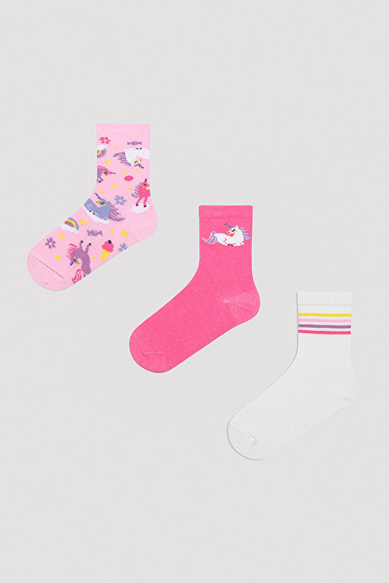 Kız Çocuk Unicorn 3lü Tenis Soket Çorap - 1