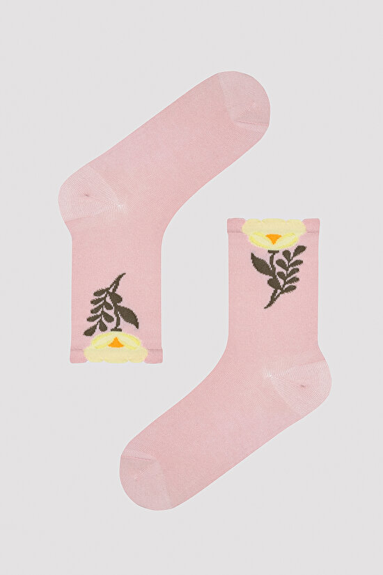 Old Rose Big Floral Açık Pembe Soket Çorap - 1