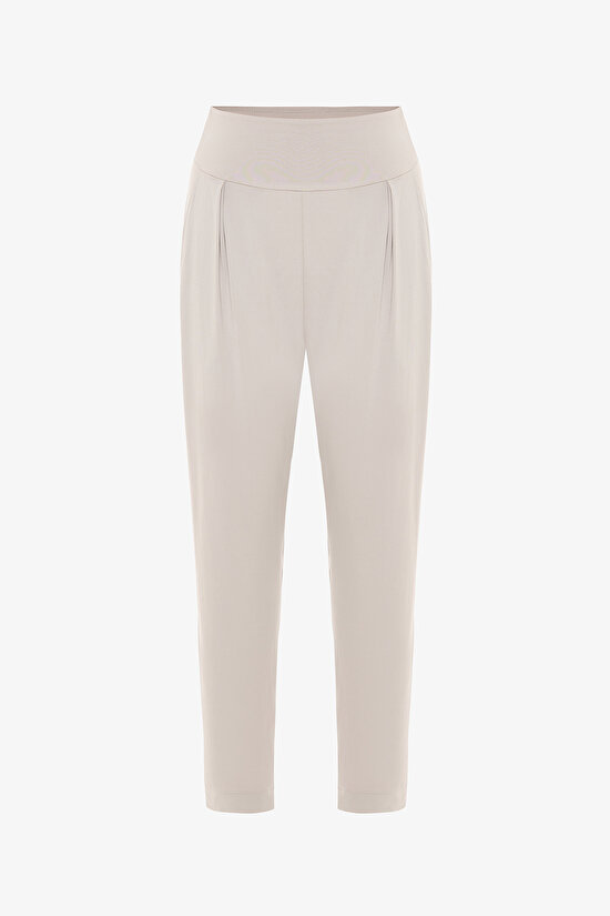 Beige High Waist Ankle Length Yoga Pants - 1