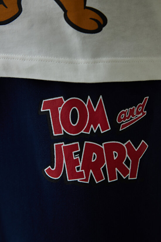 Erkek Tom&Jerry Slogan Baskılı Kısa Kollu Pijama Takımı - 3