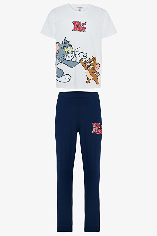 Erkek Tom&Jerry Slogan Baskılı Kısa Kollu Pijama Takımı - 5
