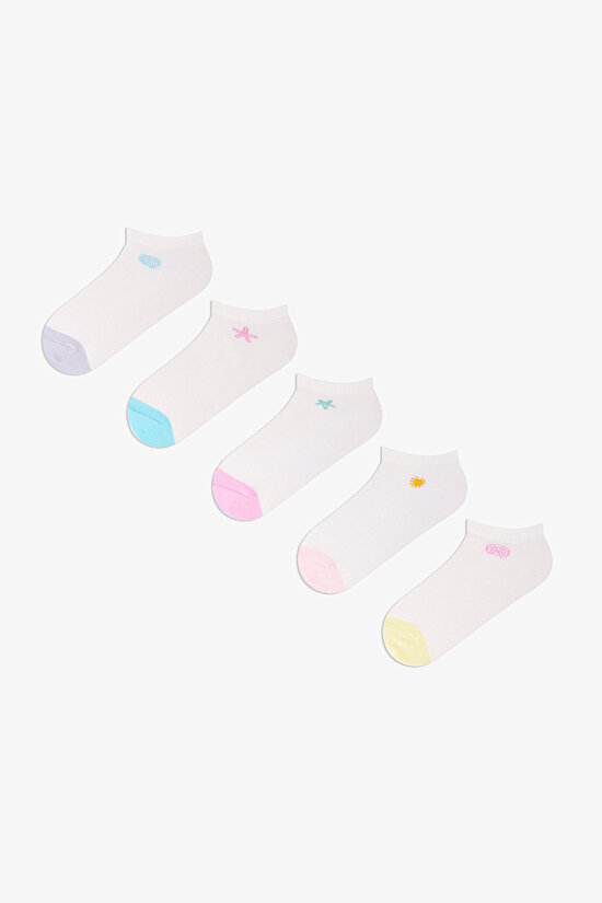 5 Çift Pamuklu Nakışlı Soket Çorap - 1