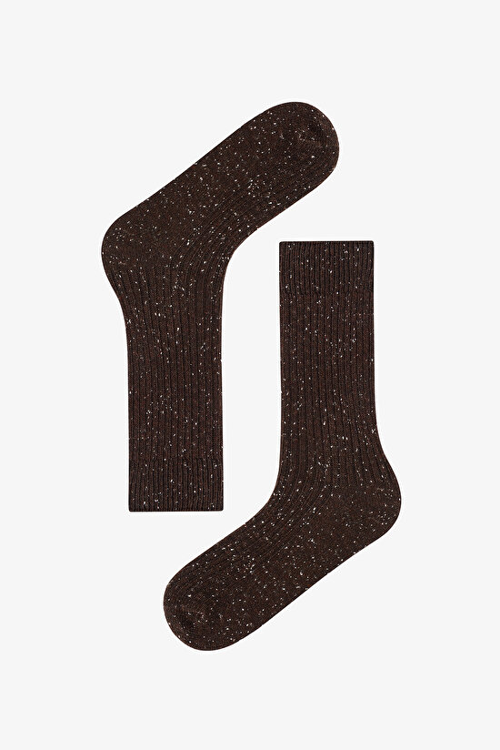 Kahverengi Erkek Ribbed Soket Çorap - 1