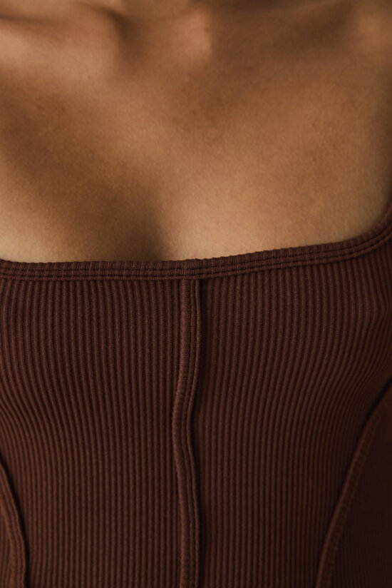 Cappuccino Seamless Square Neck Short Sleeve Crop T-Shirt - 4