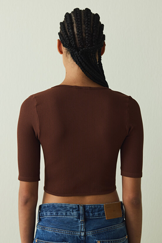 Cappuccino Seamless Square Neck Short Sleeve Crop T-Shirt - 6