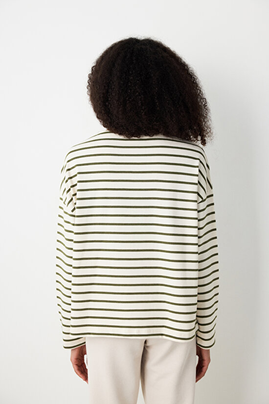 Beyaz Yeşil Çizgili Uzun Kollu Üst - 5