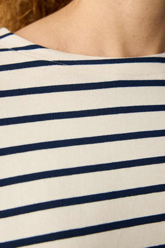 Beyaz Lacivert Çizgili Uzun Kollu Üst - 4