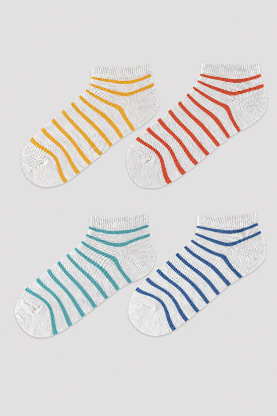 Erkek Çocuk Renkli Şerit Detaylı 4lü Patik Çorap - 1