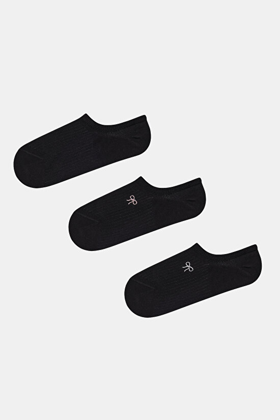 Bowtie 3lü Siyah Sneaker Çorap - 1
