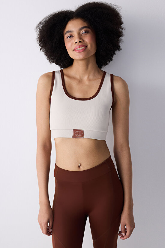 Ribbed Active Taş Rengi Spor Sütyeni - 3