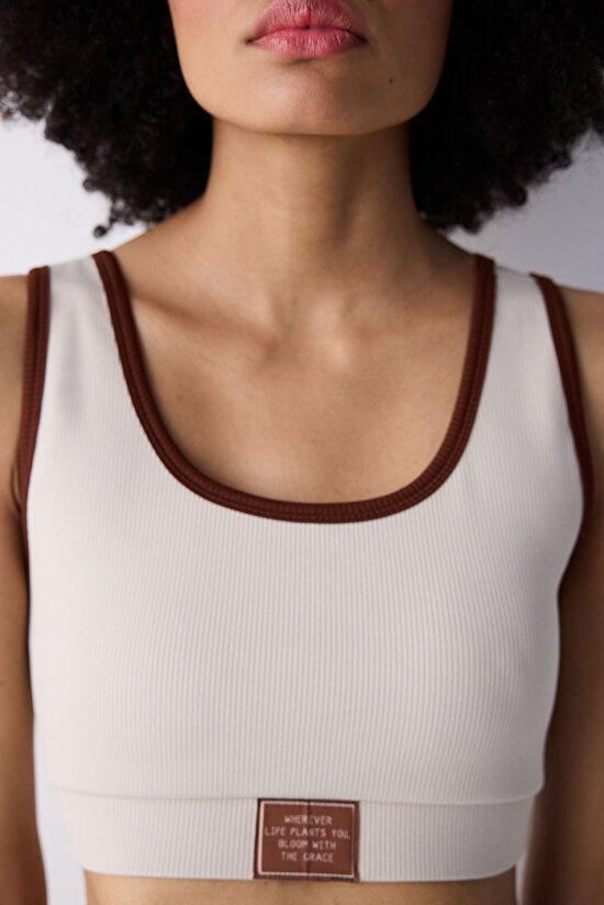 Ribbed Active Taş Rengi Spor Sütyeni - 4