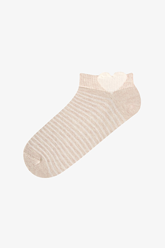 Beige Soft Heart Cotton 3 Pack Liner Socks - 3