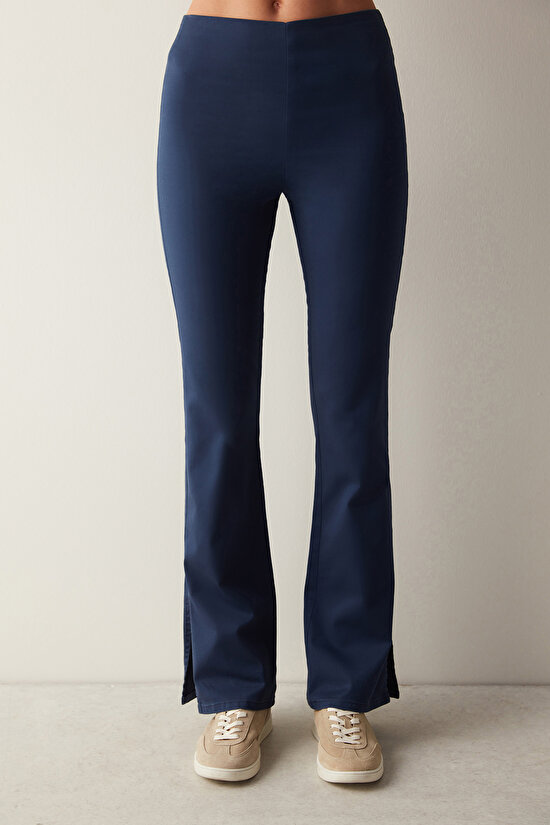 Mavi Yüksek Bel Jean Görünümlü Flare Pantolon - 1