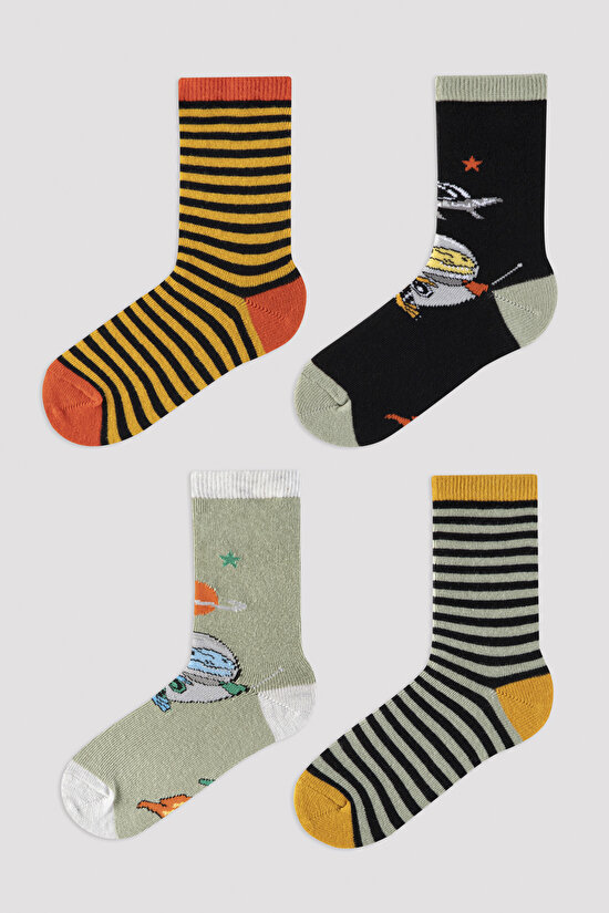 Erkek Çocuk Uzay Baskılı 4lü Soket Çorap - 1