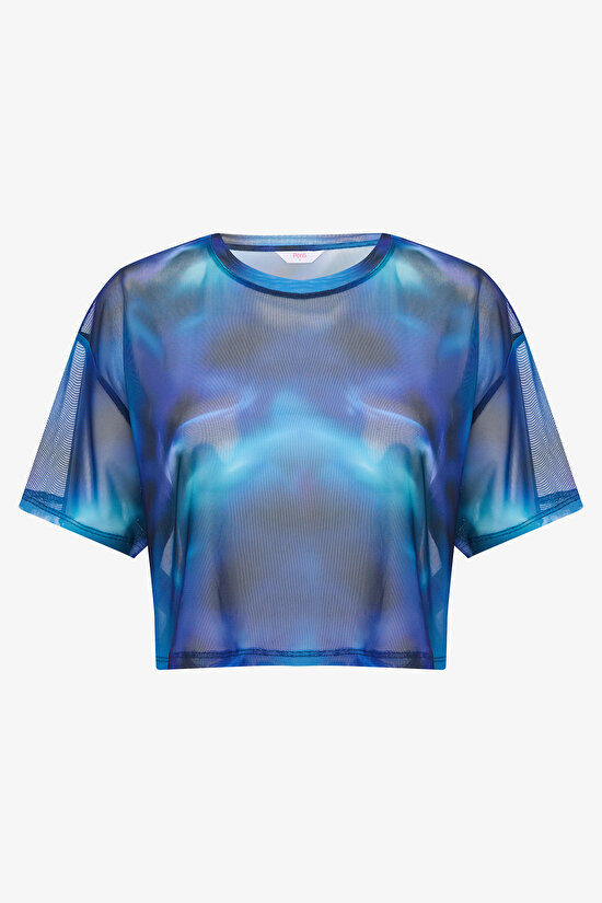 Çok Renkli Bisiklet Yaka Transparan Tişört - 12