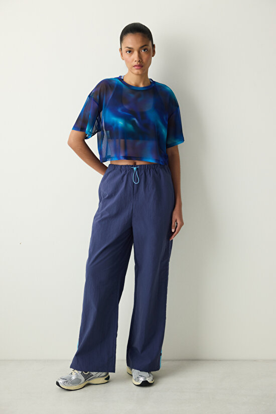 Çok Renkli Bisiklet Yaka Transparan Tişört - 9