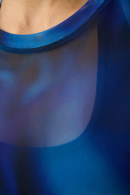 Çok Renkli Bisiklet Yaka Transparan Tişört - 10