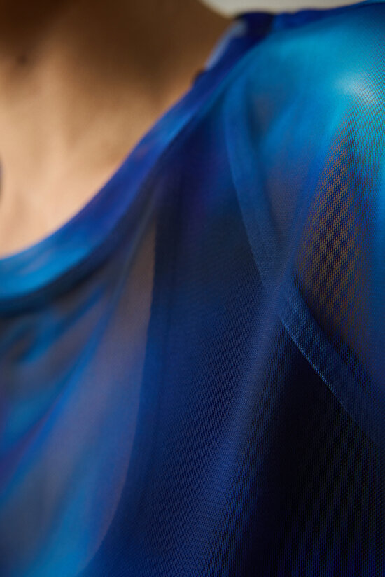 Çok Renkli Bisiklet Yaka Transparan Tişört - 11