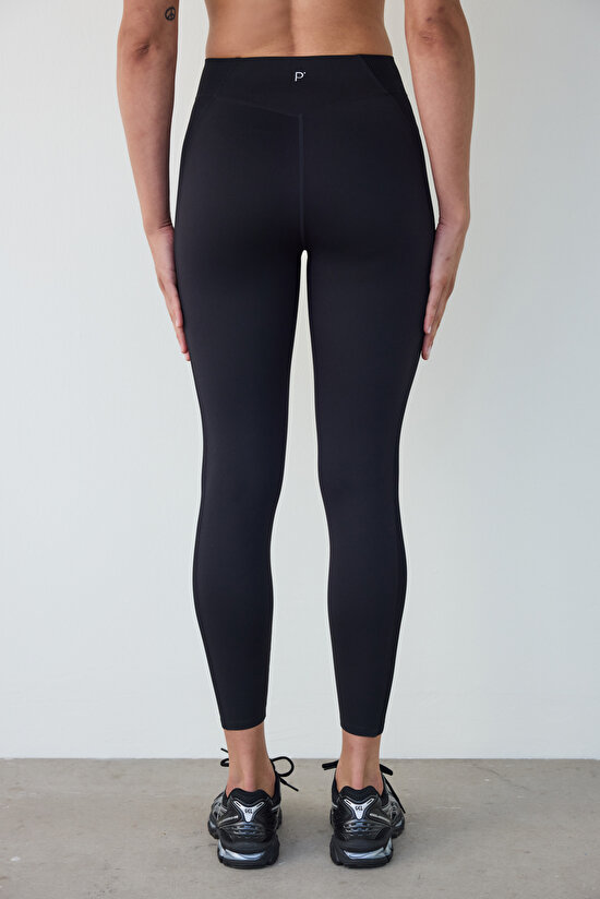 Black Light Support Ribbed Sides High Waist Leggings - 3